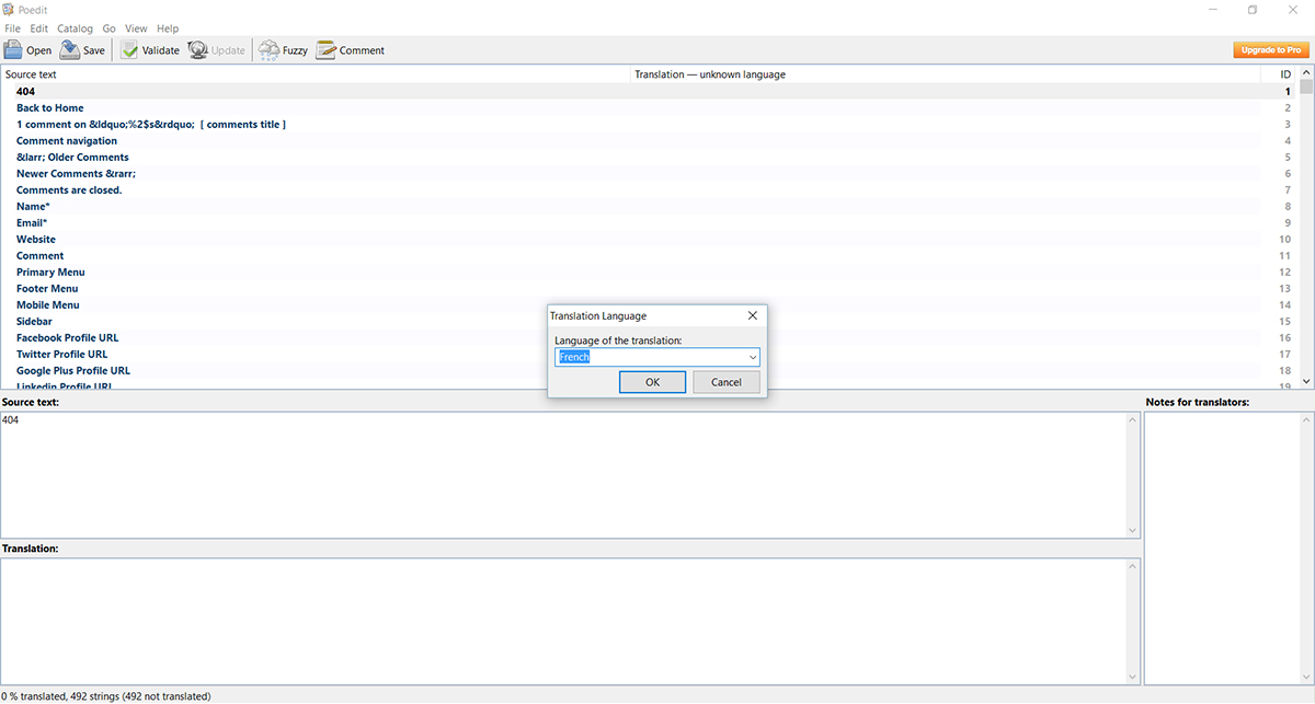 Archived Poedit language selection dialog for a new translation